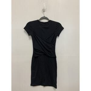 ATM Ruched Fitted Mini Dress M Black Shirt Sleeve XS